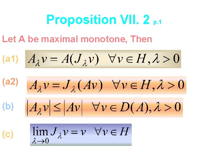 Proposition VII. 2 p. 1 Let A be maximal monotone, Then (a 1) (a