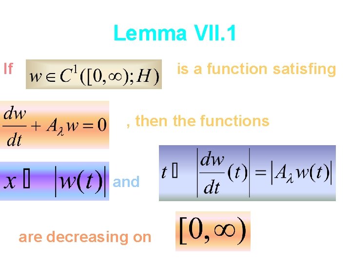 Lemma VII. 1 If is a function satisfing , then the functions and are