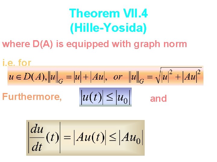 Theorem VII. 4 (Hille-Yosida) where D(A) is equipped with graph norm i. e. for