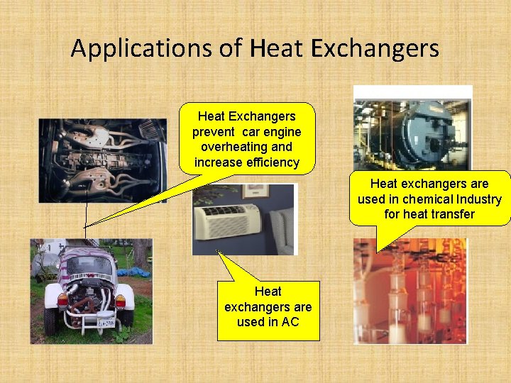 Applications of Heat Exchangers prevent car engine overheating and increase efficiency Heat exchangers are Applications of Heat Exchangers prevent car engine overheating and increase efficiency Heat exchangers are