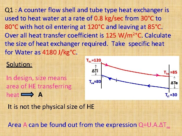 Q 1 : A counter flow shell and tube type heat exchanger is used Q 1 : A counter flow shell and tube type heat exchanger is used