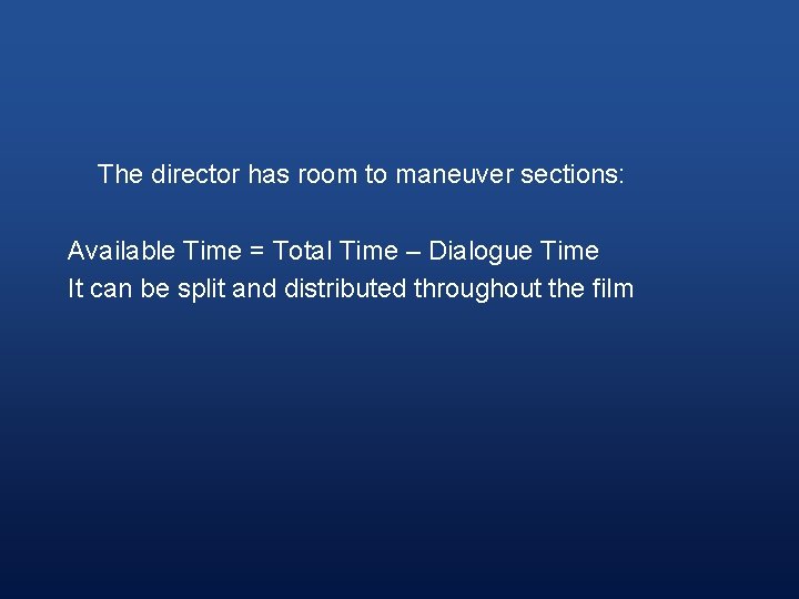 The director has room to maneuver sections: Available Time = Total Time – Dialogue