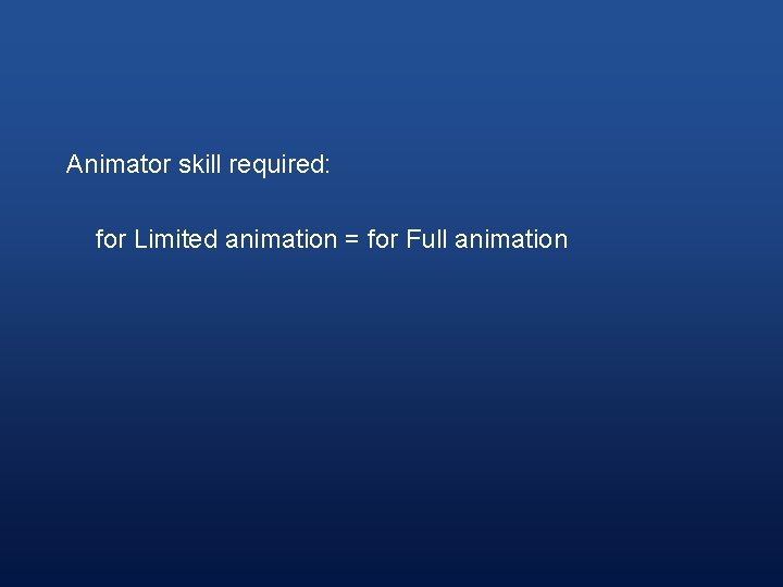 Animator skill required: for Limited animation = for Full animation 