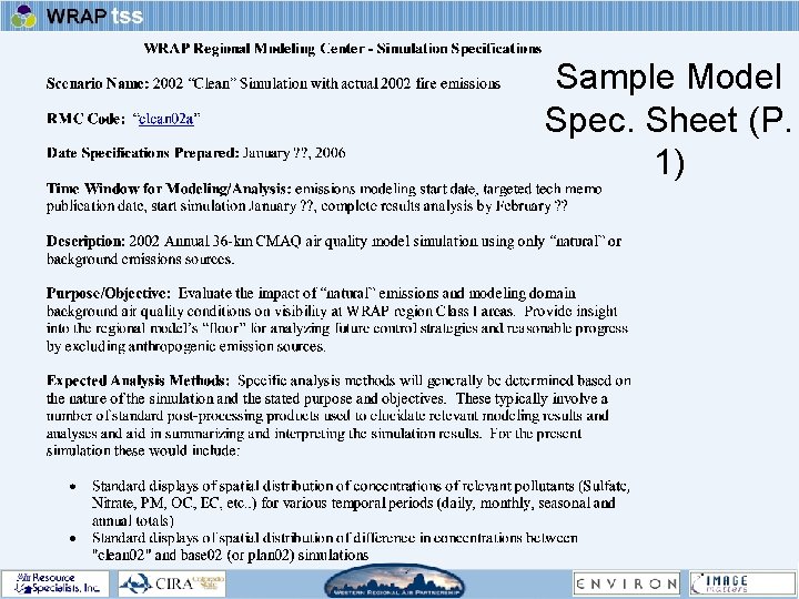 Sample Model Spec. Sheet (P. 1) 