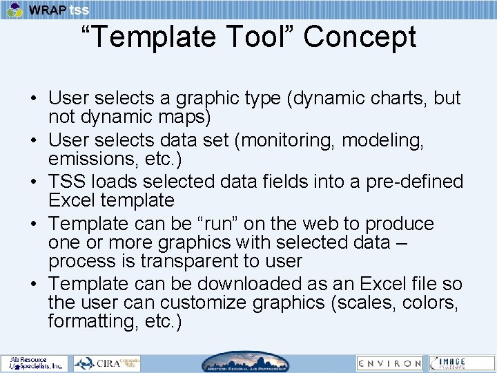 “Template Tool” Concept • User selects a graphic type (dynamic charts, but not dynamic