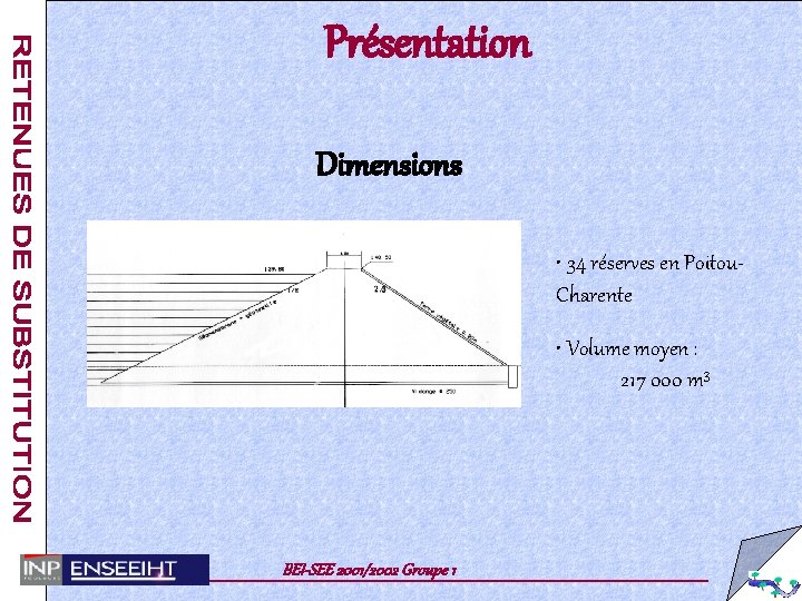  Présentation Dimensions • 34 réserves en Poitou. Charente • Volume moyen : 217