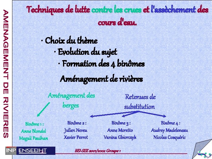 Techniques de lutte contre les crues et l'assèchement des cours d'eau. • Choix du