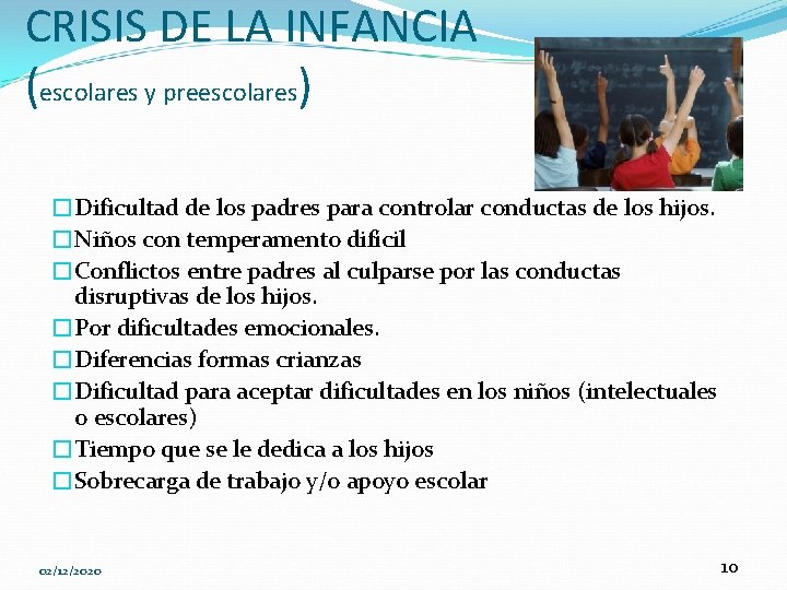 CRISIS DE LA INFANCIA (escolares y preescolares) �Dificultad de los padres para controlar conductas