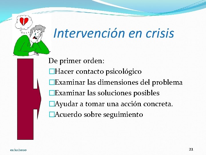 Intervención en crisis De primer orden: �Hacer contacto psicológico �Examinar las dimensiones del problema