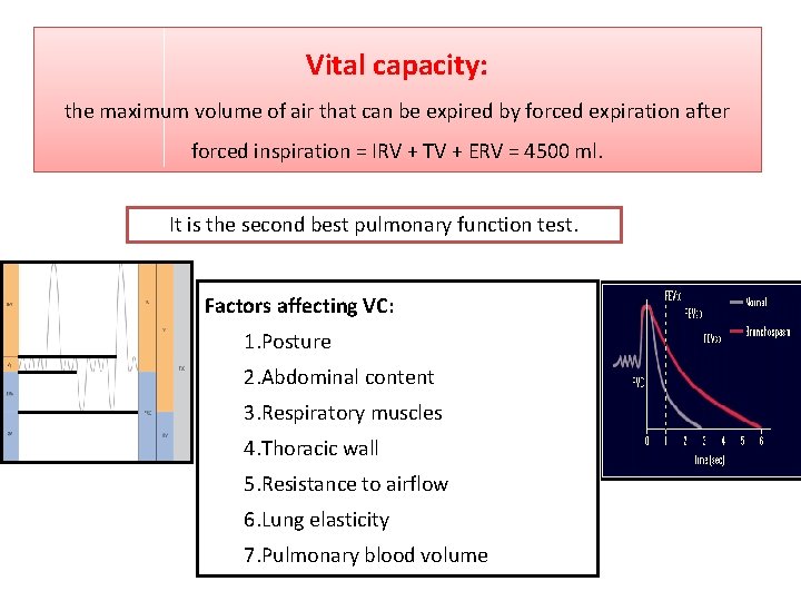 Vital capacity: the maximum volume of air that can be expired by forced expiration Vital capacity: the maximum volume of air that can be expired by forced expiration