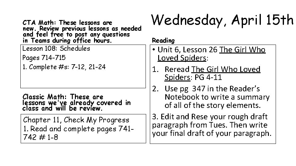CTA Math: These lessons are new. Review previous lessons as needed and feel free CTA Math: These lessons are new. Review previous lessons as needed and feel free