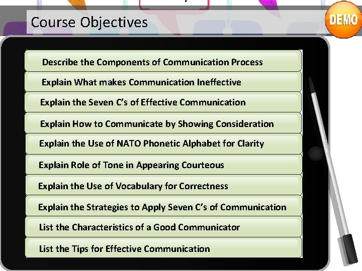 Course Objectives Describe the Components of Communication Process Explain What makes Communication Ineffective Explain