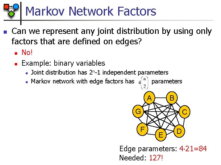 Markov Network Factors n Can we represent any joint distribution by using only factors