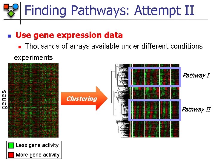 Finding Pathways: Attempt II Use gene expression data n Thousands of arrays available under