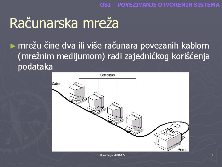 OSI – POVEZIVANJE OTVORENIH SISTEMA Računarska mreža ► mrežu čine dva ili više računara