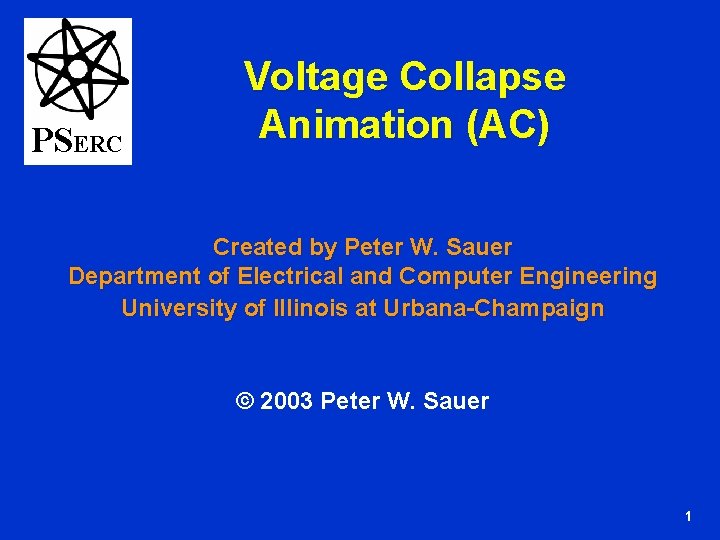 PSERC Voltage Collapse Animation (AC) Created by Peter W. Sauer Department of Electrical and