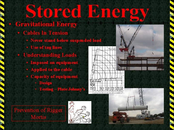  • Gravitational Energy • Cables In Tension • Never stand below suspended load
