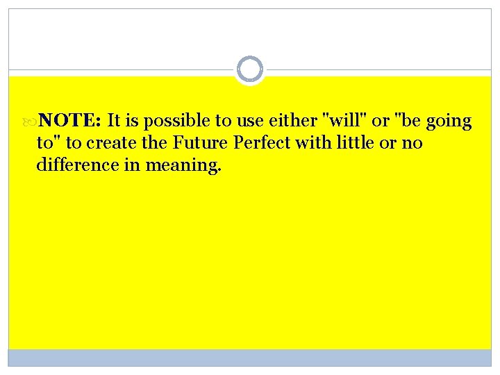  NOTE: It is possible to use either "will" or "be going to" to