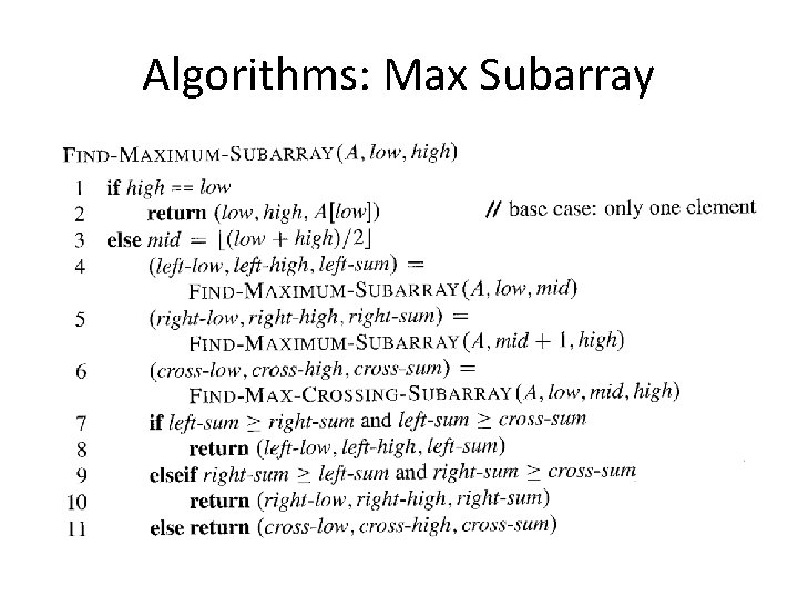 Algorithms: Max Subarray 