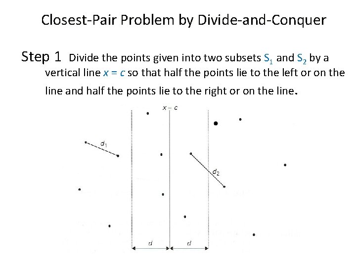 Closest-Pair Problem by Divide-and-Conquer Step 1 Divide the points given into two subsets S