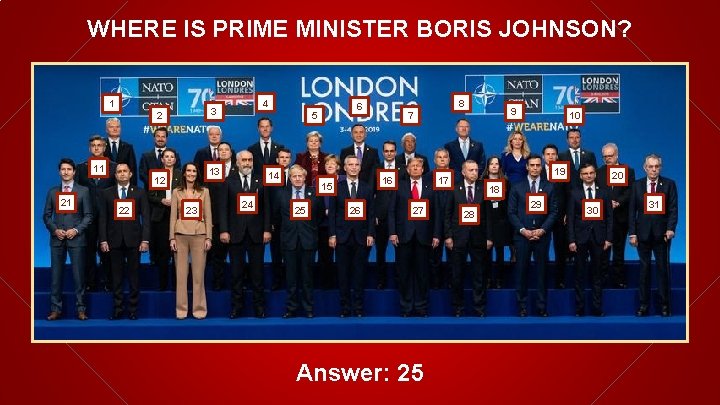 WHERE IS PRIME MINISTER BORIS JOHNSON? 1 11 22 23 14 24 26 9