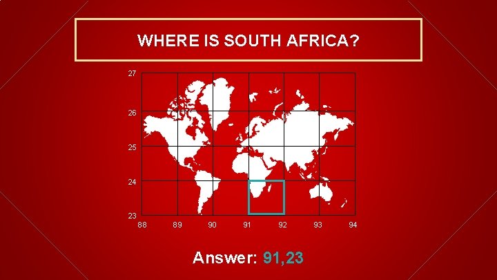 WHERE IS SOUTH AFRICA? 27 26 25 24 23 88 89 90 91 92