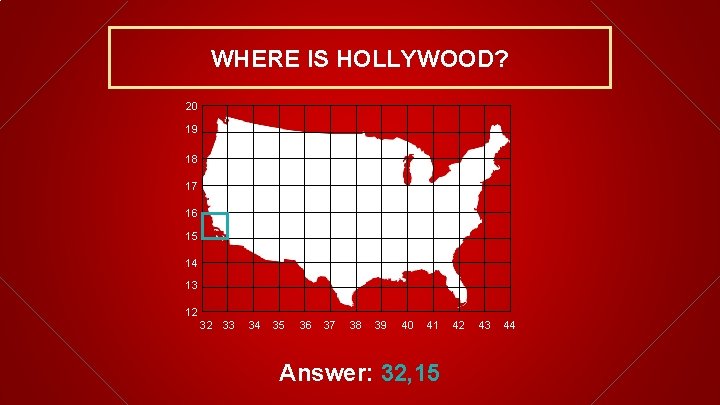 WHERE IS HOLLYWOOD? 20 19 18 17 16 15 14 13 12 32 33