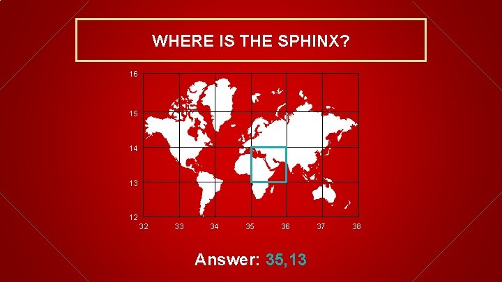 WHERE IS THE SPHINX? 16 15 14 13 12 32 33 34 35 36