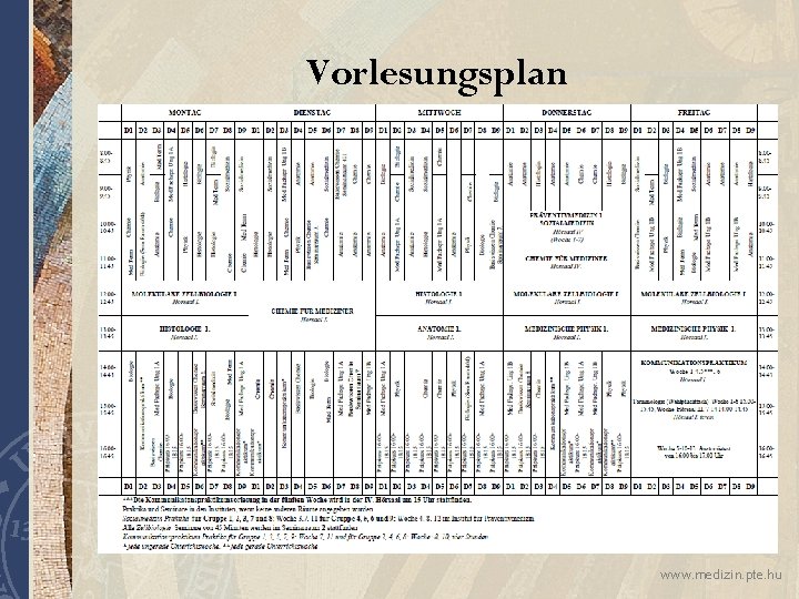 Vorlesungsplan www. medizin. pte. hu 