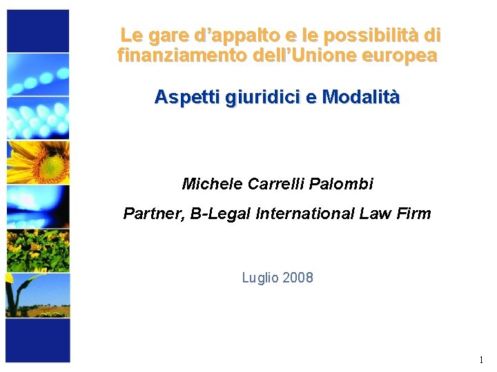 Le gare d’appalto e le possibilità di finanziamento dell’Unione europea Aspetti giuridici e Modalità