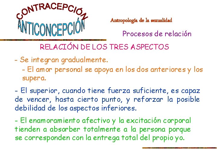 Antropología de la sexualidad Procesos de relación RELACIÓN DE LOS TRES ASPECTOS - Se