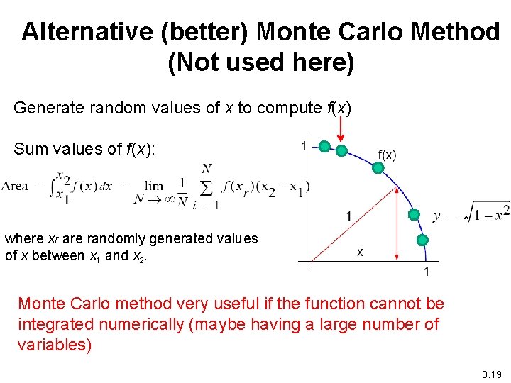 Alternative (better) Monte Carlo Method (Not used here) Generate random values of x to