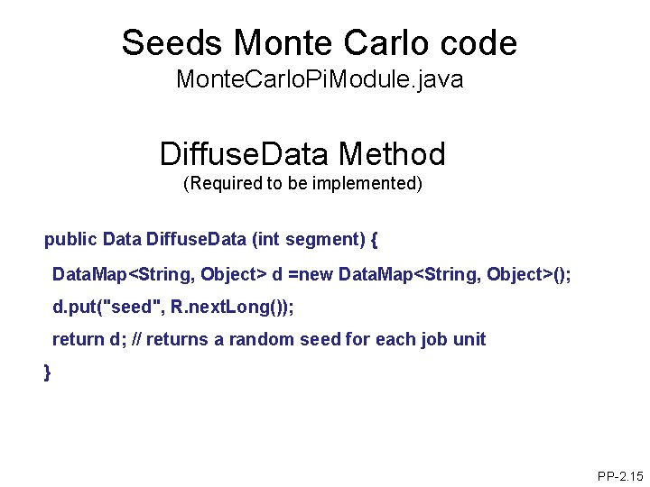 Seeds Monte Carlo code Monte. Carlo. Pi. Module. java Diffuse. Data Method (Required to