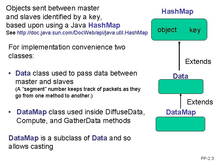 Objects sent between master and slaves identified by a key, based upon using a