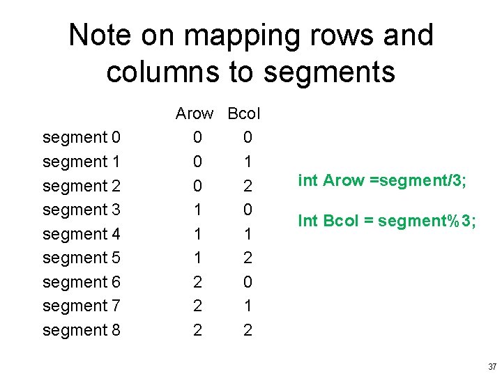 Note on mapping rows and columns to segments segment 0 segment 1 segment 2