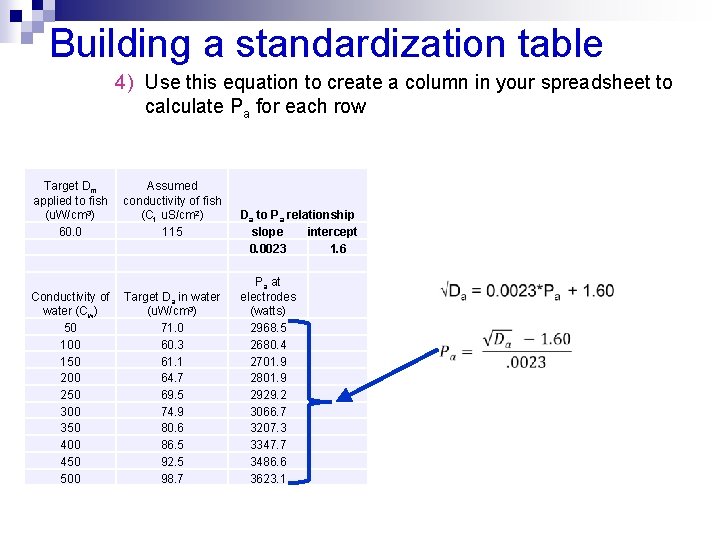 Building a standardization table 4) Use this equation to create a column in your