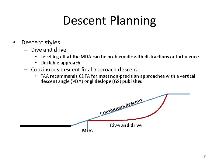 Descent Planning • Descent styles – Dive and drive • Levelling off at the Descent Planning • Descent styles – Dive and drive • Levelling off at the