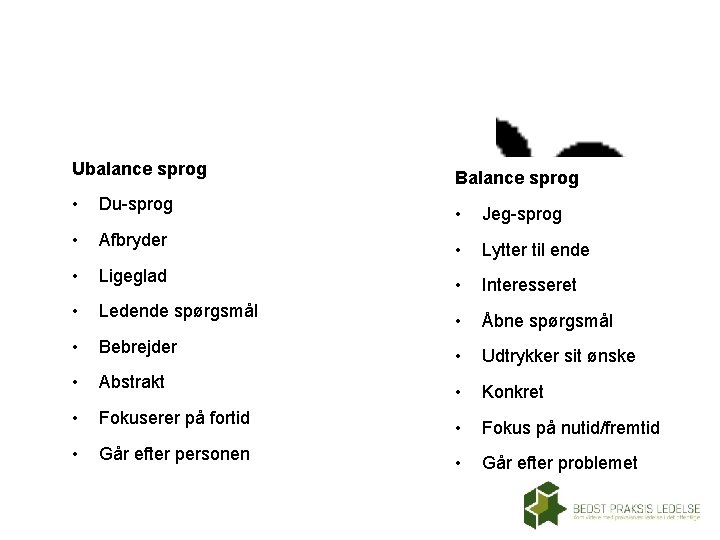 Ubalance sprog • Du-sprog • Afbryder • Ligeglad • Ledende spørgsmål • Bebrejder •