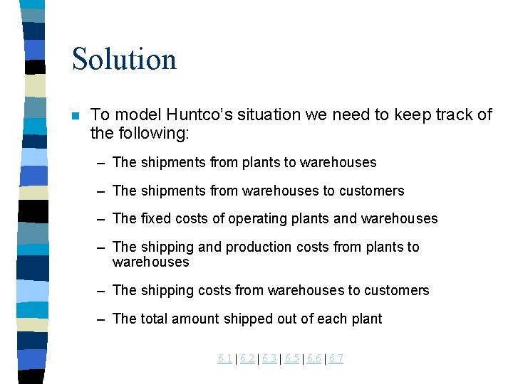 Solution n To model Huntco’s situation we need to keep track of the following: