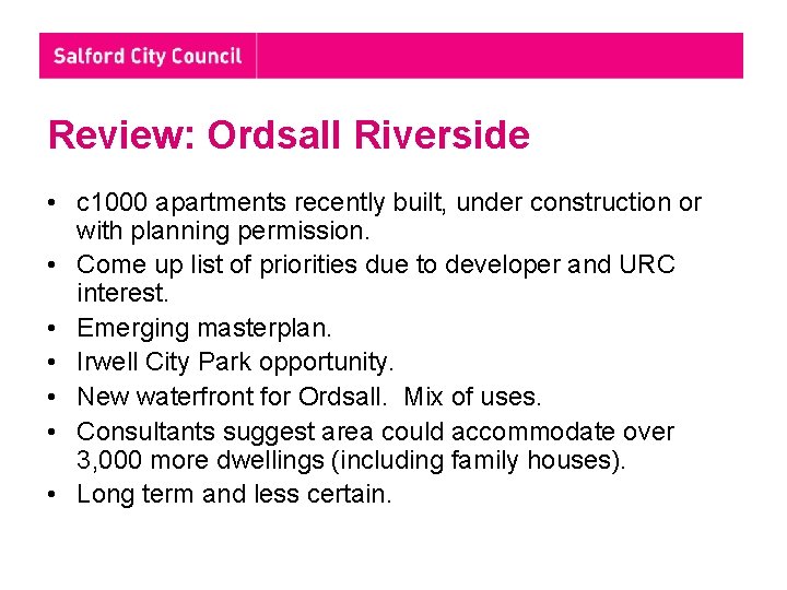 Review: Ordsall Riverside • c 1000 apartments recently built, under construction or with planning