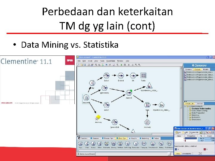 Perbedaan dan keterkaitan TM dg yg lain (cont) • Data Mining vs. Statistika 26