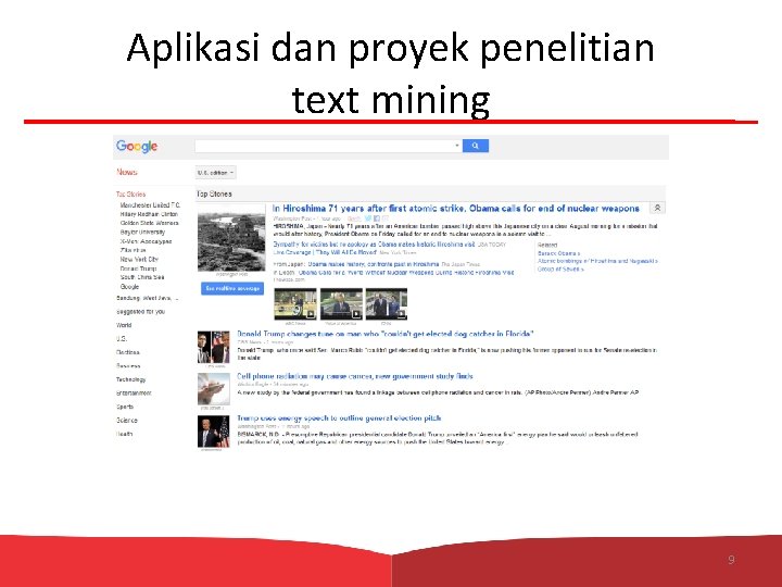 Aplikasi dan proyek penelitian text mining 9 