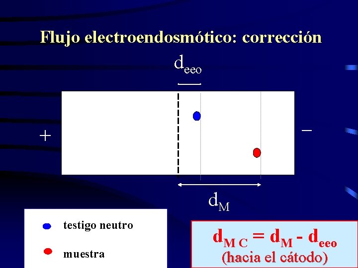 Flujo electroendosmótico: corrección deeo _ + d. M testigo neutro muestra d. M C