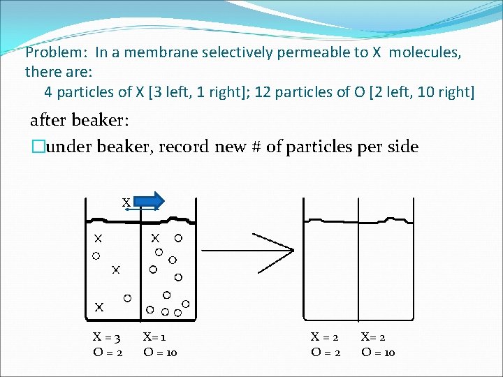 Problem: In a membrane selectively permeable to X molecules, there are: 4 particles of