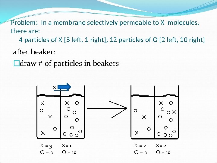 Problem: In a membrane selectively permeable to X molecules, there are: 4 particles of