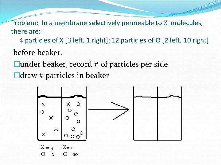 Problem: In a membrane selectively permeable to X molecules, there are: 4 particles of
