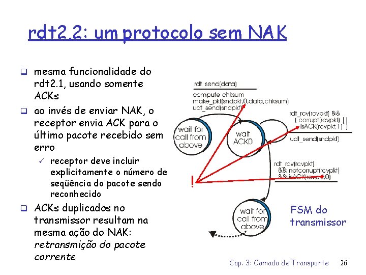 rdt 2. 2: um protocolo sem NAK q mesma funcionalidade do rdt 2. 1,