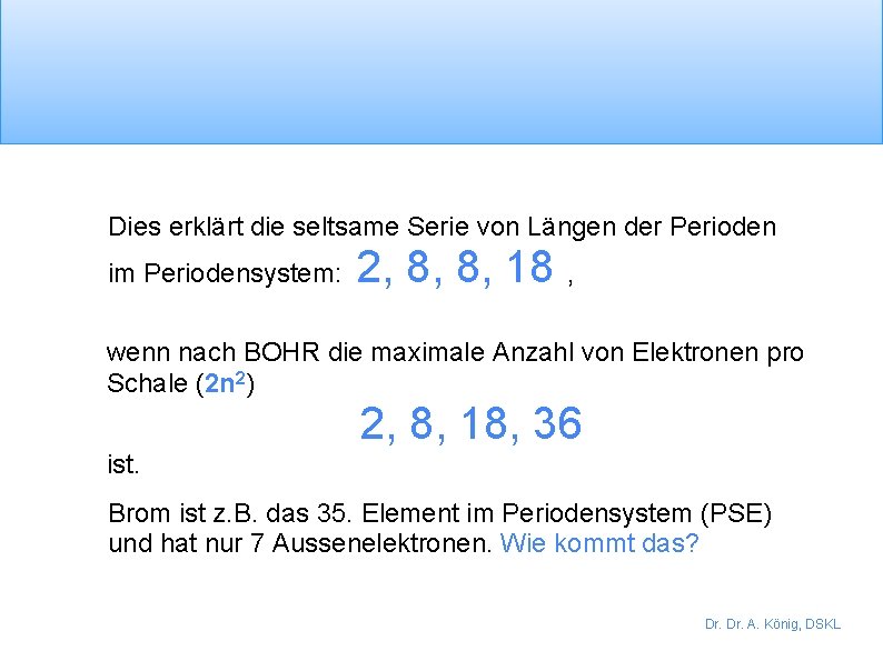 Dies erklärt die seltsame Serie von Längen der Perioden im Periodensystem: 2, 8, 8,