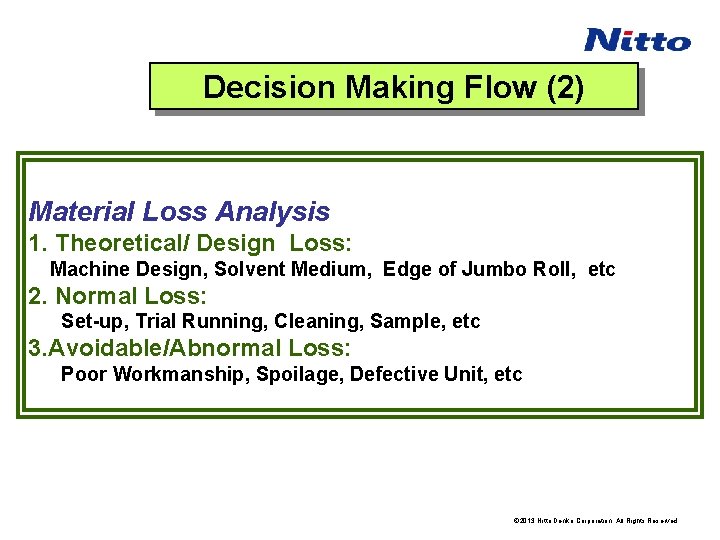 Decision Making Flow (2) 　 Material Loss Analysis　 1. Theoretical/ Design Loss: Machine Design,