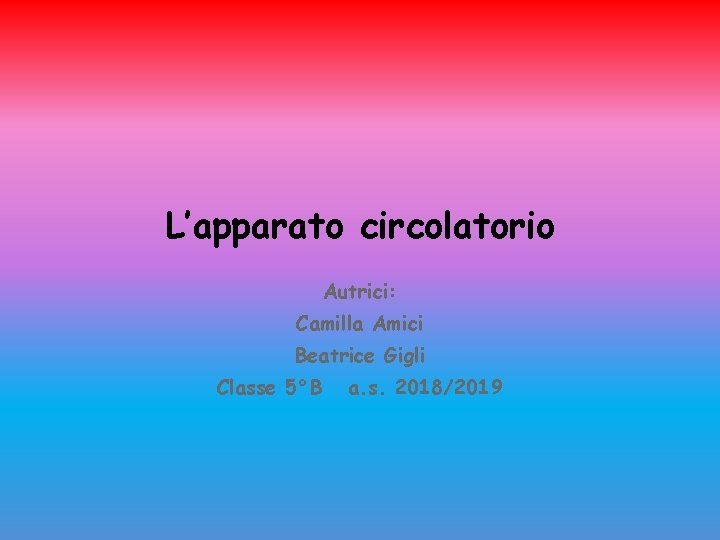 L’apparato circolatorio Autrici: Camilla Amici Beatrice Gigli Classe 5°B a. s. 2018/2019 